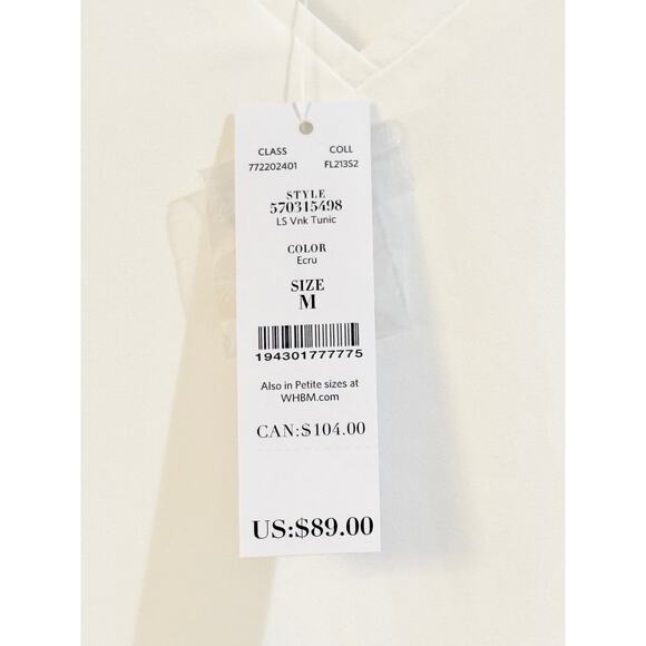 WHBM Long Sleeve V-Neck Ecru Tunic Size Medium NWT - Picture 9 of 9